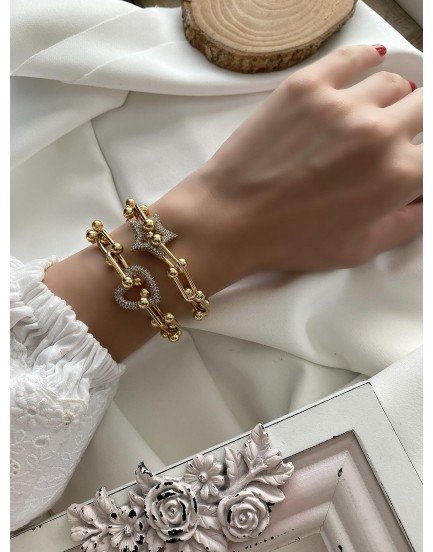 vip 14k tiffany zincir zirkon kalp ve yıldız charm çapa kilit özel seri bileklik