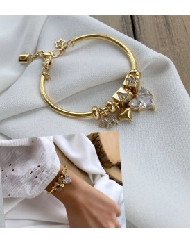 swarovski kalp yıldız ve fil charm küp harf tasarım sans kelepcesi