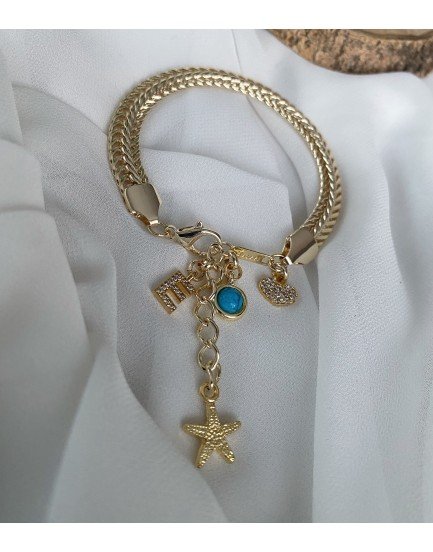 14k altın kaplama çelik ithal tilki kuyruğu zincir firuze taşı charm kolye bileklik küpe seti