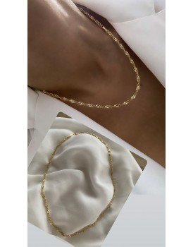 çelik 14 ayar altın parıltılı singapur zincir