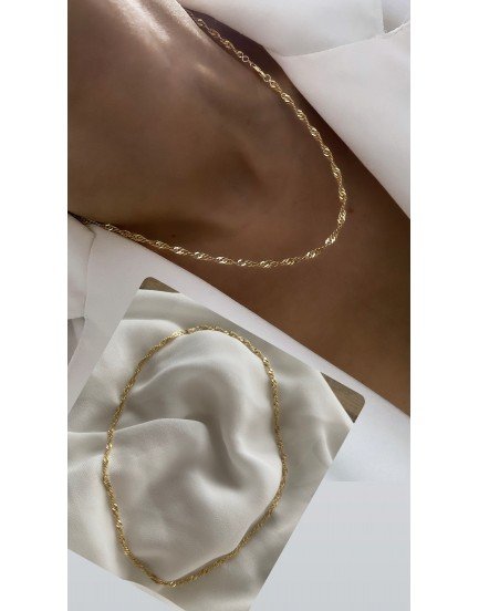 çelik 14 ayar altın parıltılı singapur zincir