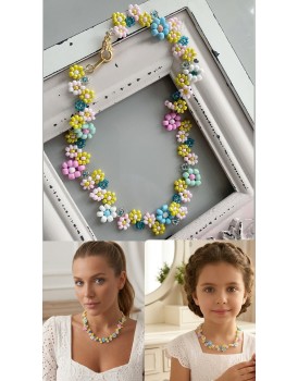 renkli cam boncuk iğne örgüsü papatya kolye