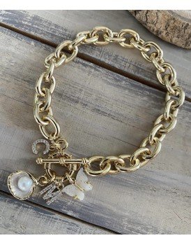 KİLİT UÇ KALIN VİNTAGE ZİNCİR CHARM BİLEKLİK