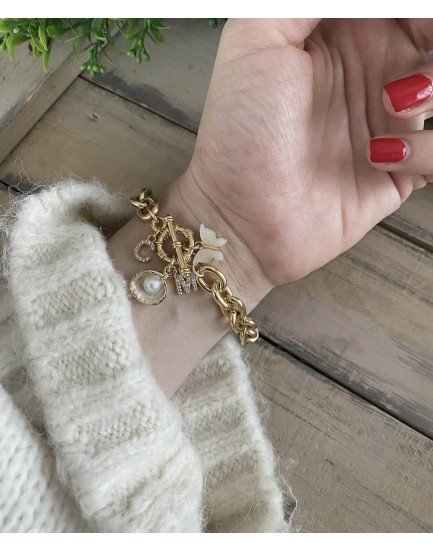 KİLİT UÇ KALIN VİNTAGE ZİNCİR CHARM BİLEKLİK