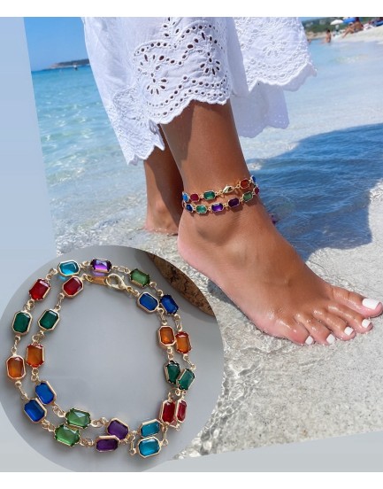 swarovski renkli taşlı çift dolamalı halhal