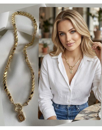 çelik arpa zincir gemici kilit şık tasarım zirkon çerçeve küp harf özel tasarım kolye