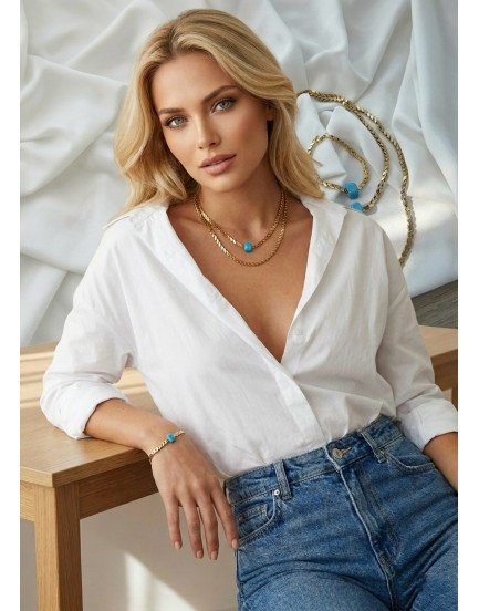 çift dolama çelik arpa zincir porselen nostalji boncuk kolye bileklik seti