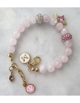 doğal kunzit taşı swarovski melek kanat zirkon topuz tasarım bileklik