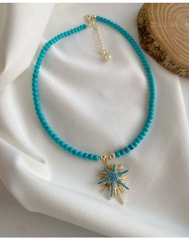 turkuaz taşı zirkon kuzey yıldızı özel tasarım kolye