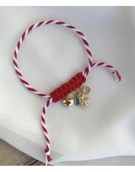 dolgu kalp ve deniz yıldızı charm swarovski mavi su damlası harfli marteniçka şans ve dilek bilekliği