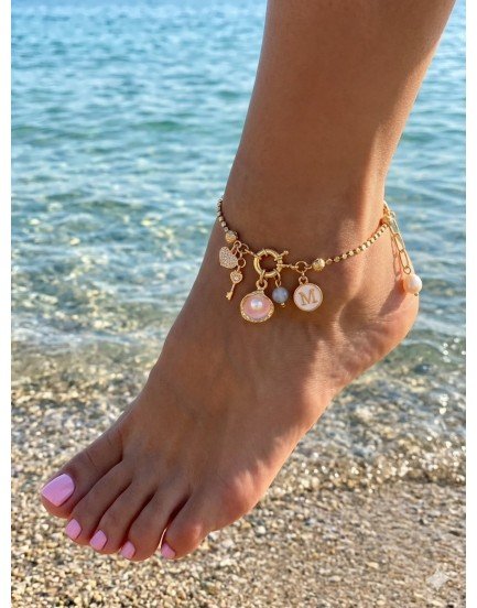 petek zincir gemici kilit pembe istiridye inci charm özel tasarım altın kaplama halhal petek zincir gemici kilit pembe istiridye inci charm özel tasarım altın kaplama halhal