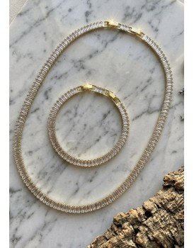 swarovski baget taş çelik kolye bileklik seti