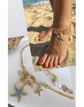 turkuaz zirkon deniz yıldızı charm gemici kilit petek zincir orjinal tatlı su incisi sarkaç özel tasarım harfli halhal