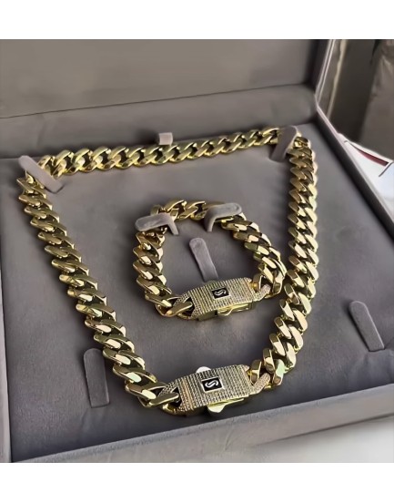 14k çelik vip özel seri kuyumcu model kalın gurmet zincir kolye bileklik seti