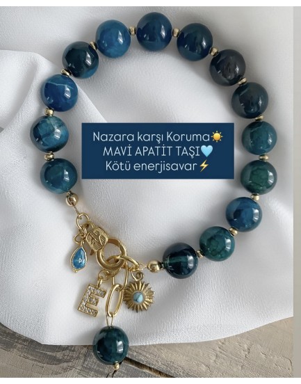 10mm küre kesim mavi apatit taşı kötü enerji ve nazara karşı koruma bilekliği