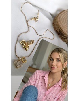 zirkon dolgu kalp çelik kobra zincir anneler günü özel kolye ve küpe seti