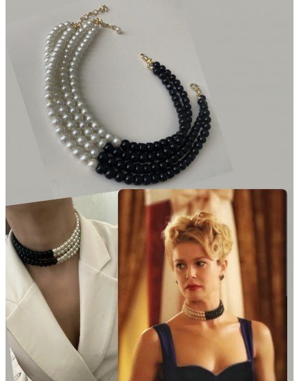 8mm sedef inci ve oniks taşı 4 sıralı özel tasarım kolye