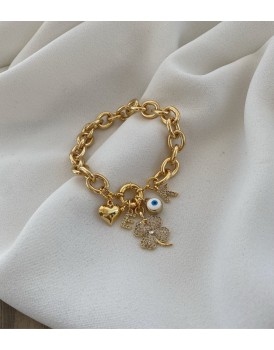 DÜMEN KİLİT ZİRKON YONCA APLİK CHARM BİLEKLİK