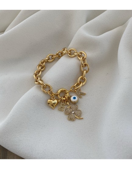 DÜMEN KİLİT ZİRKON YONCA APLİK CHARM BİLEKLİK
