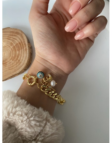 14k çelik vip özel seri gurmet zincir gemici kilit model zirkon top nazar bubble harf özel tasarım bileklik