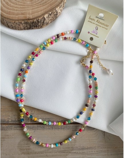 5 mm renkli cam boncuk lazer dorika toplu şans kolyesi