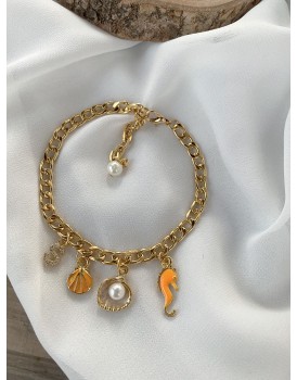 turuncu deniz atı charm zirkon harfli 4 temalı özel tasarım inci sarkaç halhal