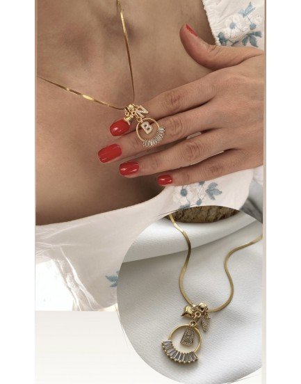 altın kaplama çelik italyan zincir swarovski baget taş küre charm 2 harfli özel tasarım love kolye