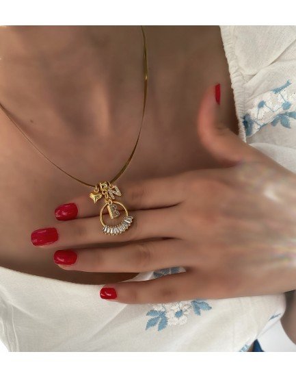 altın kaplama çelik italyan zincir swarovski baget taş küre charm 2 harfli özel tasarım love kolye