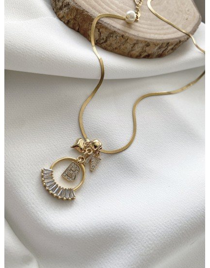 altın kaplama çelik italyan zincir swarovski baget taş küre charm 2 harfli özel tasarım love kolye