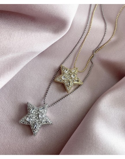 top zincir swarovski taş dolgu yıldız star kolye