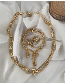 tiffany zincir zirkon kanca özel tasarım kolye küpe bileklik seti