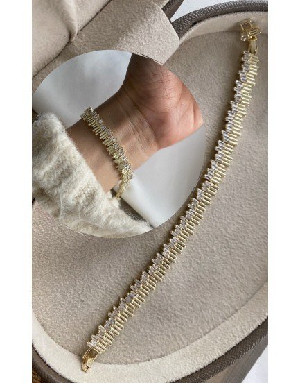 14k özel seri baget taşlı çift geçişli altın model juping bileklik