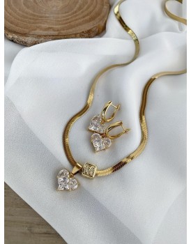 çelik italyan zincir swarovski kalp charm küp harfli özel tasarım kolye ve küpe seti
