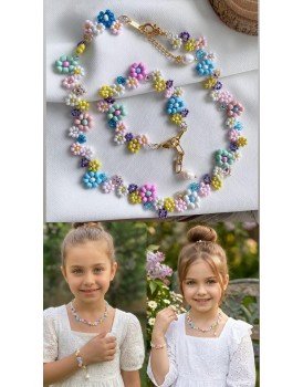 orjinal tatlı su incisi sarkaç renkli cam boncuk özel zigzag iğne örgüsü el yapımı kız çocuk kolye bileklik seti