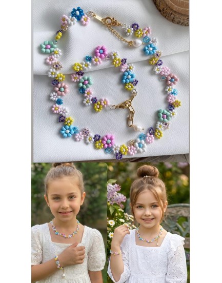orjinal tatlı su incisi sarkaç renkli cam boncuk özel zigzag iğne örgüsü el yapımı kız çocuk kolye bileklik seti