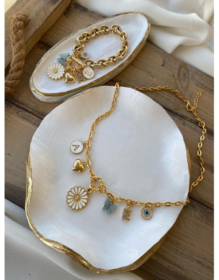 24K Altın Kaplama 6 Charm Papatya Love Kolye