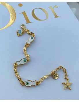 24 K altın kaplama  ithal lazer zincir 3 CharM balık bileklik