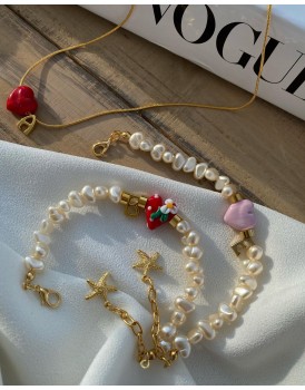 24 K altın kaplama murano çilek tasarım barok inci bileklik