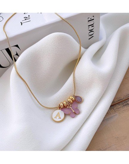 Beyaz harf kilit ayraç Swarovski su damlası lila kelebek kolye Beyaz harf kilit ayraç Swarovski su damlası lila kelebek kolye